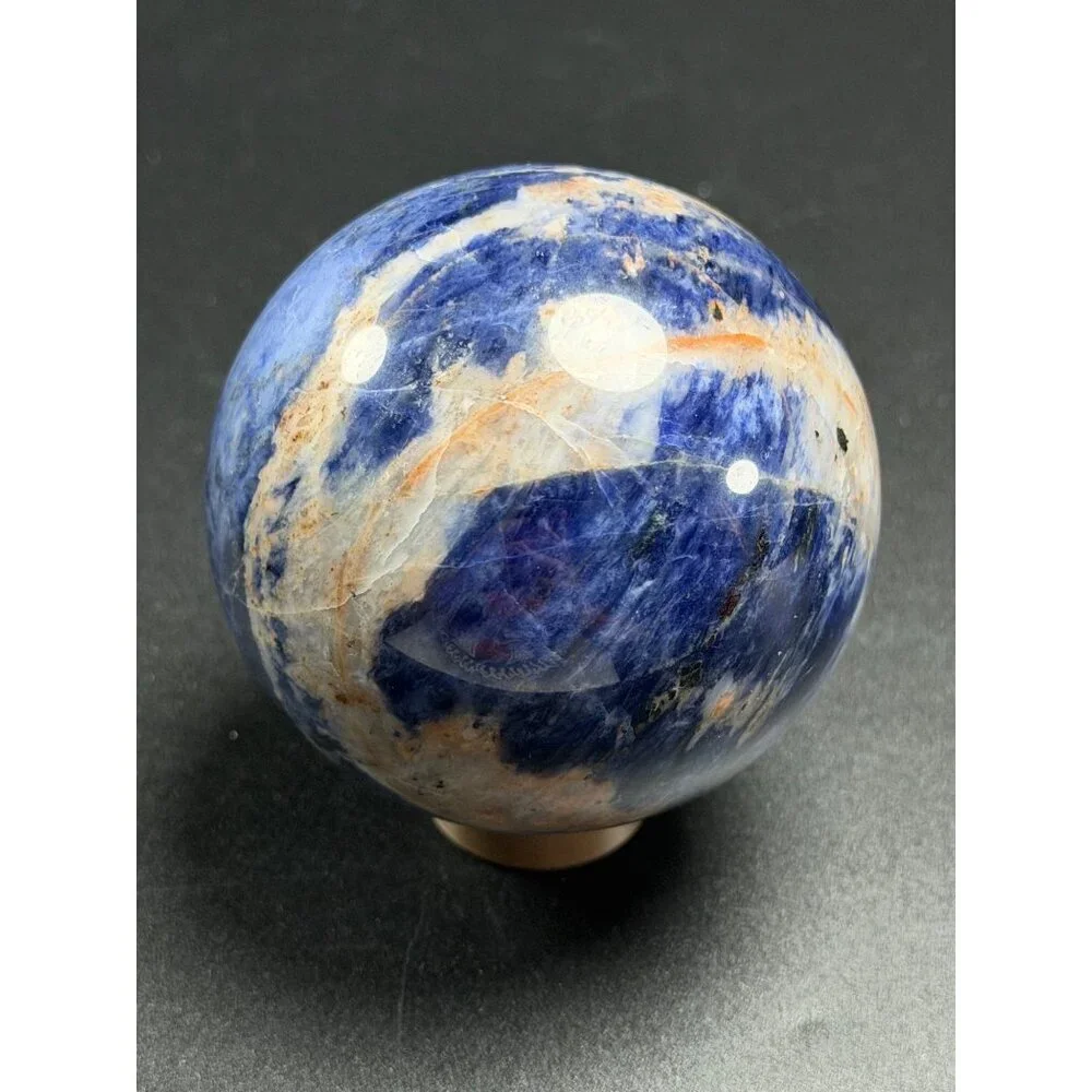 Natural Bright Blue Sodalite Sphere 65.6mm 372g Healing Crystal Stone w/Stand